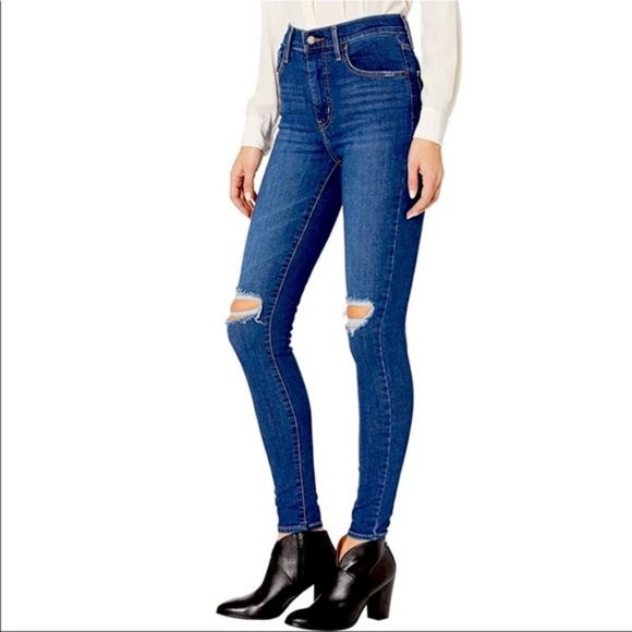 Levi's Mile High Super Skinny Jean - Medium Wash, Distressed - Size 28 x 30 - Picture 1 of 6